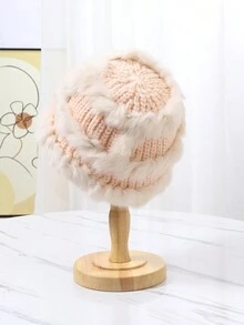 Mũ dệt kim lông tơ mùa thu đông, mũ xô ấm áp, mũ sư tử đánh thức, thích hợp để mặc hàng ngày và giữ ấm - Hồng - Xem 3