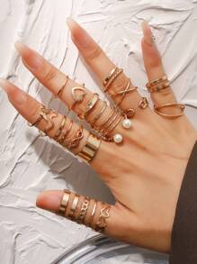 22 peças/Conjunto de Anéis Articulados com Extremidades Abertas, Incluindo Designs em Formato de Coração e Borboleta para Mulheres, Elegante, Halloween, Dia dos Namorados