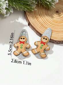 2pcs/set Multicolor Woven Gingerbread Man Hair Clips, Christmas Style - Multicolor - View 2