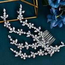 1 件時尚手工花朵髮梳適用於新娘和婚禮派對髮飾 - 銀色 - 查看 2