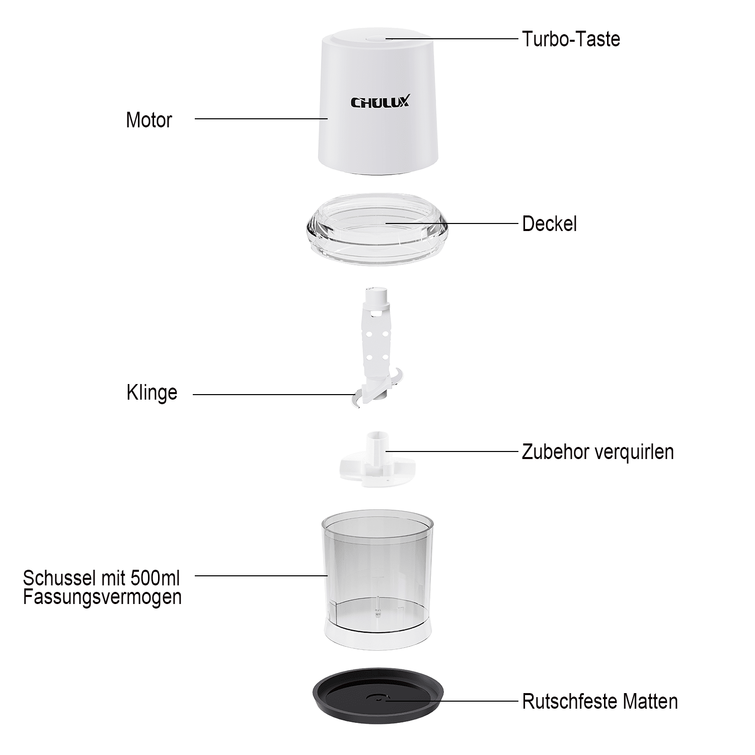 1pc Chulux 500ml Plugin Electric Food Processor, White, Mini Blender