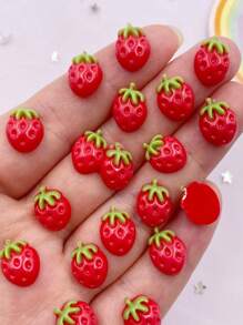 30个树脂彩色迷你草莓造型平底3D美甲装饰，DIY工艺品，耳环制作，手机壳装饰，夏季，学校 - 彩色 - 查看 4