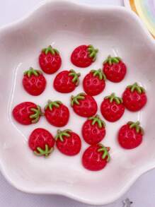 30个树脂彩色迷你草莓造型平底3D美甲装饰，DIY工艺品，耳环制作，手机壳装饰，夏季，学校 - 彩色 - 查看 5