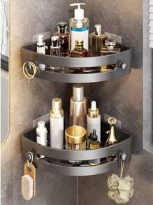 可選擇多層槍灰色浴室三腳架浴室儲物架三角免鑽角落儲物掛架掛牆式浴室洗臉盆 - 深灰色 - 查看 1