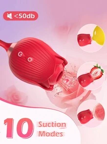 Powerful Rose Vibrator Adult Sex Toy, Female Clitoris Nipple Suction Stimulator, Female Finger Movable G-Spot Massager, Valentine's Day Gift - Red - View 7