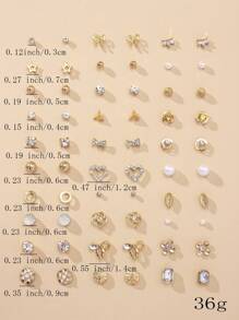30 cặp/bộ Thời trang Khối Zirconia  , Ngọc trai Giả , Hình vẽ trái tâm , Kim loại , Hoa , Thiết kế hình học Bông tai stud Đối với phụ nữ , Mặc hàng ngày Và Quà tặng lễ hội , Phụ kiện trang sức - Vàng - Xem 9