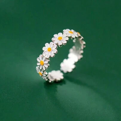 1 Anel Ajustável de Flor Branca Fresca Margarida para Irmã e Melhor Amiga. Pode Ser Usado Como Presente de Feriado