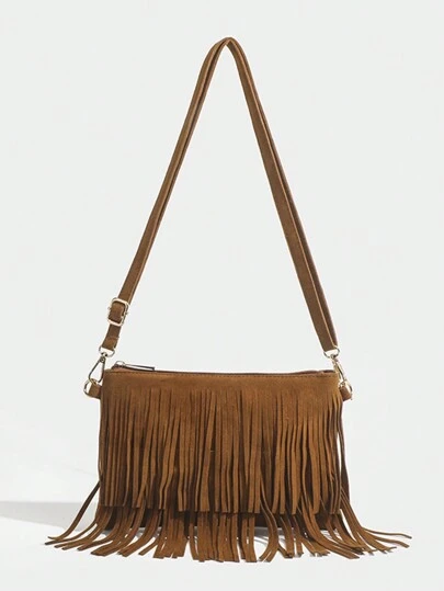 1pc Solid Color Vintage Style Leisure Small Crossbody Bag For Girls With Tassel Detail, Suitable For 14-16 Year Old Girls, Students, School, Daily Outdoor Activities To Carry Some Daily Necessities