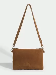 1個實色復古風格休閒小型斜跨包,附有流蘇裝飾,適合14-16歲女孩、學生、校園和日常戶外活動攜帶一些日常必需品 - 棕色 - 查看 5