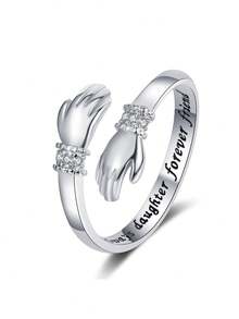 歐美創意擁抱愛雙手水鑽鑲嵌情人戒指帶雕刻可調開口溫馨禮物