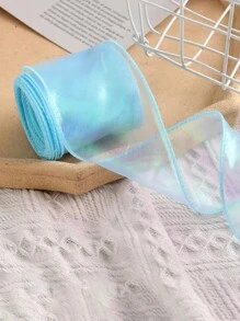 1 件激光渐变彩虹鱼尾欧根纱发饰，带蝴蝶结、水母灯玩具、蛋糕包装丝带、DIY 蕾丝装饰材料，圣诞节情人节 - 藍色 - 查看 4