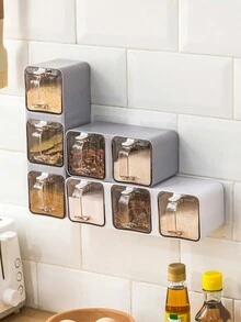 1 件無孔調味收納盒、壁掛式調味料架、調味瓶 - 灰色 - 查看 6