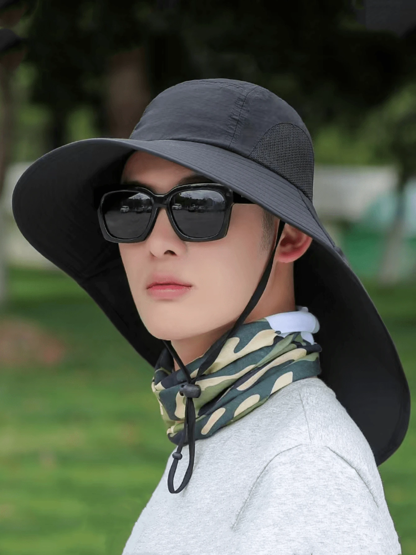 1pc Bucket Hat For Men, Large Brim Hat For Fishing, Hiking, Spring & Summer - Black - View 1