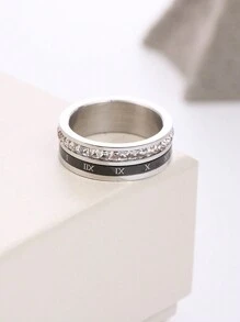 1pc Niche Double-Layer Roman Numeral Design Titanium Steel Micro Inlaid Cubic Zirconia Ring, Lady Business Casual & Street Style, Valentine'S Day Gift,Mom,Mother,Mother's Day,Gift