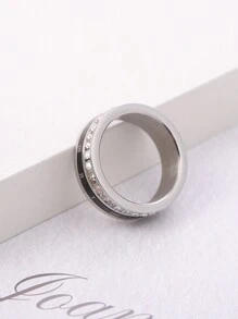 1pc Niche Double-Layer Roman Numeral Design Titanium Steel Micro Inlaid Cubic Zirconia Ring, Lady Business Casual & Street Style, Valentine'S Day Gift,Mom,Mother,Mother's Day,Gift