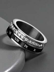 1pc Niche Double-Layer Roman Numeral Design Titanium Steel Micro Inlaid Cubic Zirconia Ring, Lady Business Casual & Street Style, Valentine'S Day Gift,Mom,Mother,Mother's Day,Gift