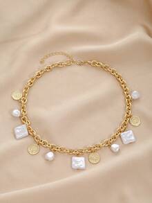 1條時尚巴洛克假珍珠項鍊，鎖骨鏈，毛衣鏈適用於女性 - 彩色 - 查看 1