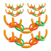 1pc New Year Inflatable Reindeer Antler Toss Game & 4pcs Random Color Inflatable Pvc Toss Rings, Great For Valentine's Day Game Party - Brown - View 4