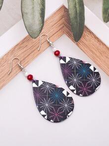 1對時尚新款輕量級藝術少女聖誕珠寶,女性鈦酸鈦/雪花紋口金耳環