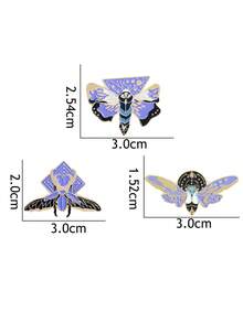 3件裝卡通創意琺瑯發光昆蟲飾品昆蟲飛蛾動物徽章蝴蝶夜光合金胸針 - 彩色 - 查看 2