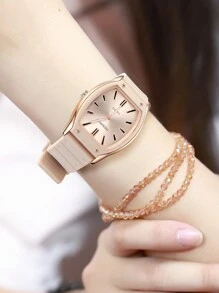 1pc Rebirth Brand Simple & Fashionable Student Silicone Band Quartz Wrist Watch, Unisex, Suitable For Daily Wear