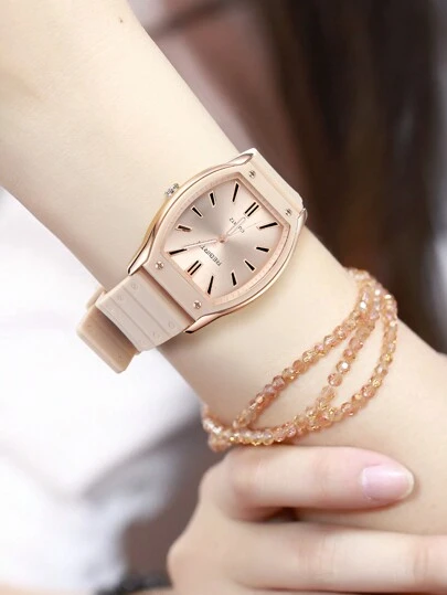  1pc Rebirth Brand Simple & Fashionable Student Silicone Band Quartz Wrist Watch, Unisex, Suitable For Daily Wear