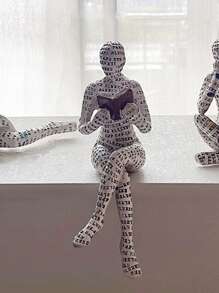 瑜珈冥想人樹脂工藝裝飾為1入辦公室桌面擺飾創意雕塑 - 紅白色 - 查看 1