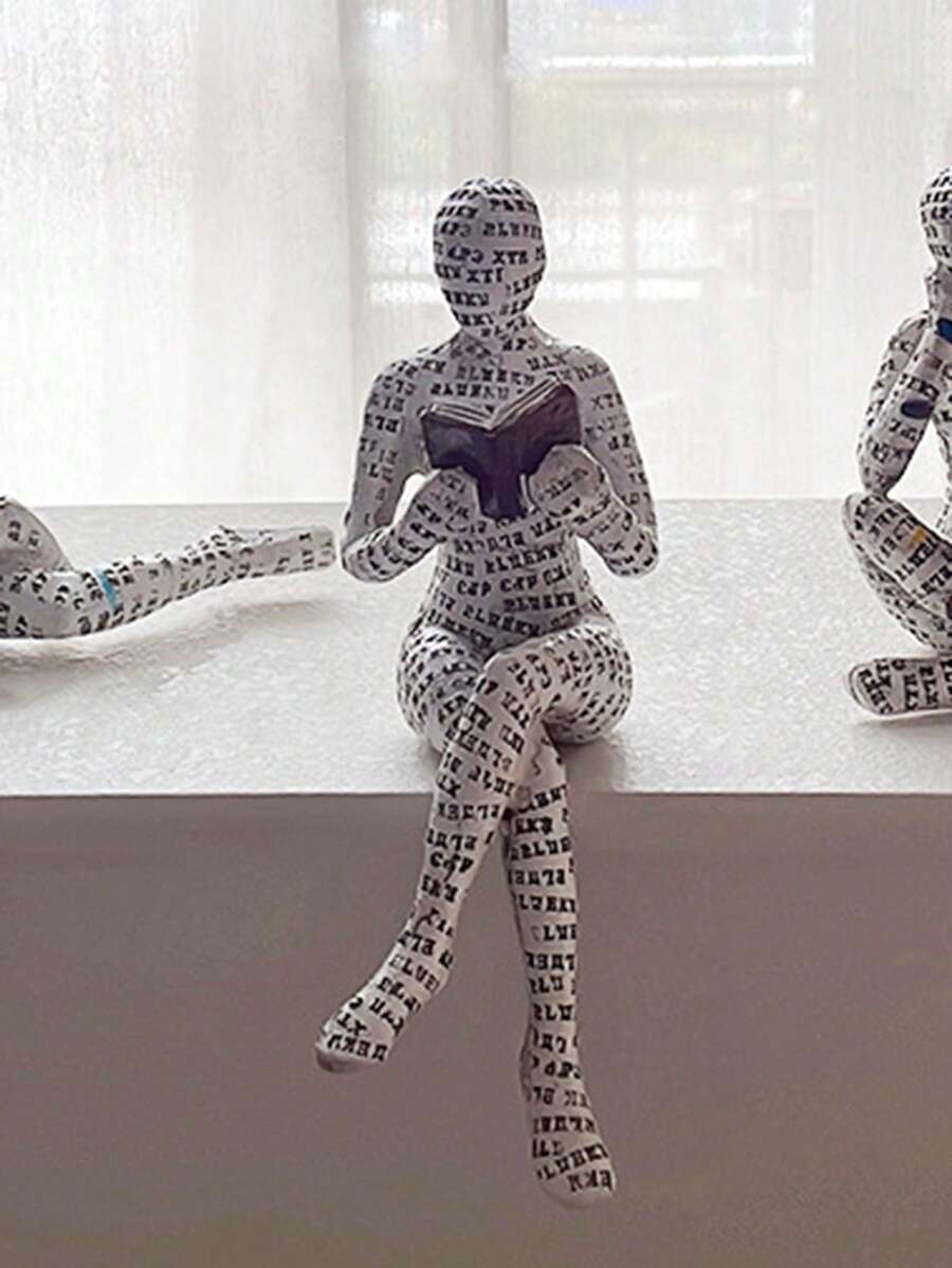 瑜珈冥想人樹脂工藝裝飾為1入辦公室桌面擺飾創意雕塑 - 紅白色 - 查看 1