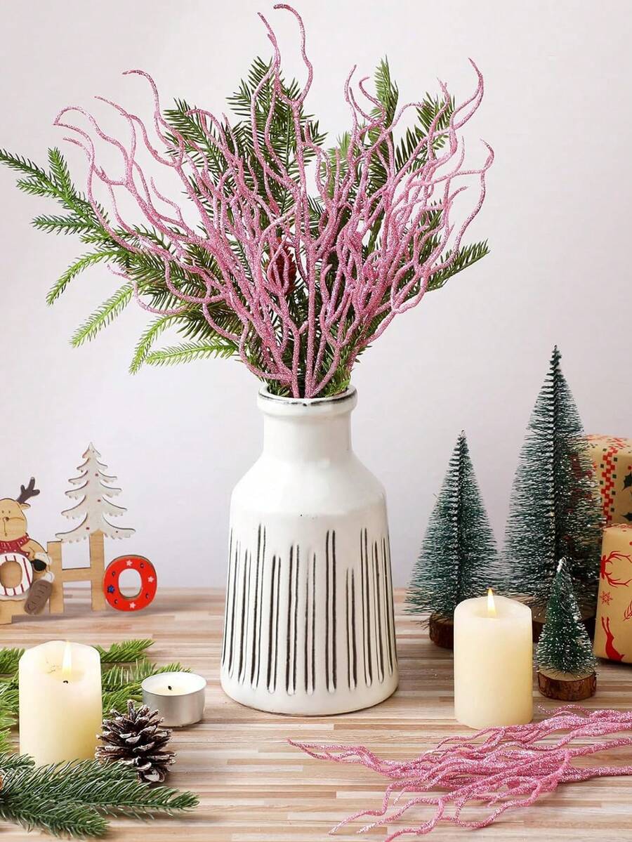 2 Miếng Vàng Bụi bặm Cây thông noel Đồ trang trí , Lễ cưới , Trang trí nhà cửa , Cái bình hoa Phụ kiện , Cây Nhân Tạo , Sáng Màu sắc - Hồng - Xem 1