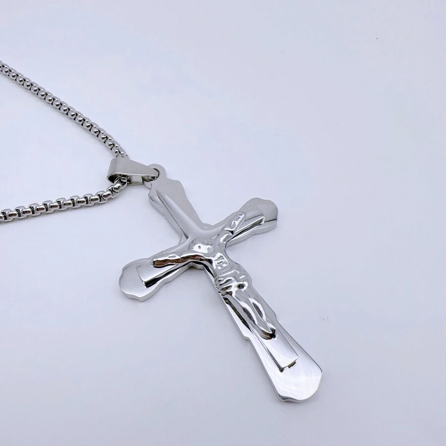 1pc Men's Stylish Silver Cross Pendant Necklace Suitable For Daily Wear - Silver - View 1