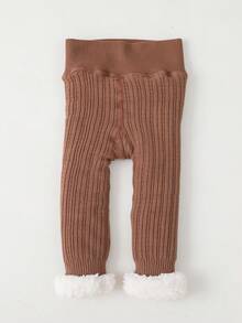 1pc Baby Knitted Thick Warm Autumn/Winter Cropped Tights - Coffee Brown - View 6