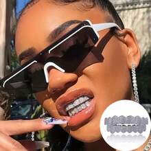 18k鍍金鍍金完成8個上排齒8個下排齒嘻哈口腔護齒,男女適用 - 銀色 - 查看 1