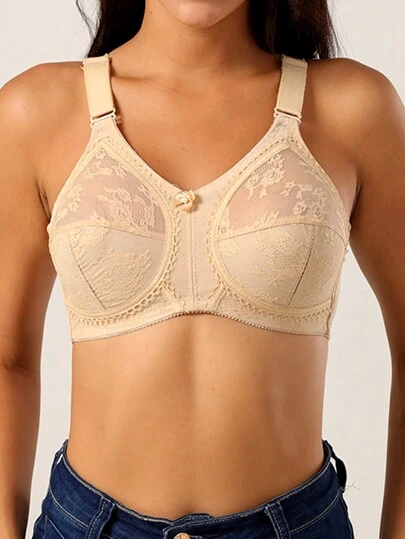 Women's Thin Everyday Bra Plus Size Support Full Coverage Bra No Wire Lace Sheer Comfortable Seamless Bra, Lift