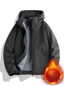 Men's Windproof Hooded Jacket Windbreaker - Grey - View 1