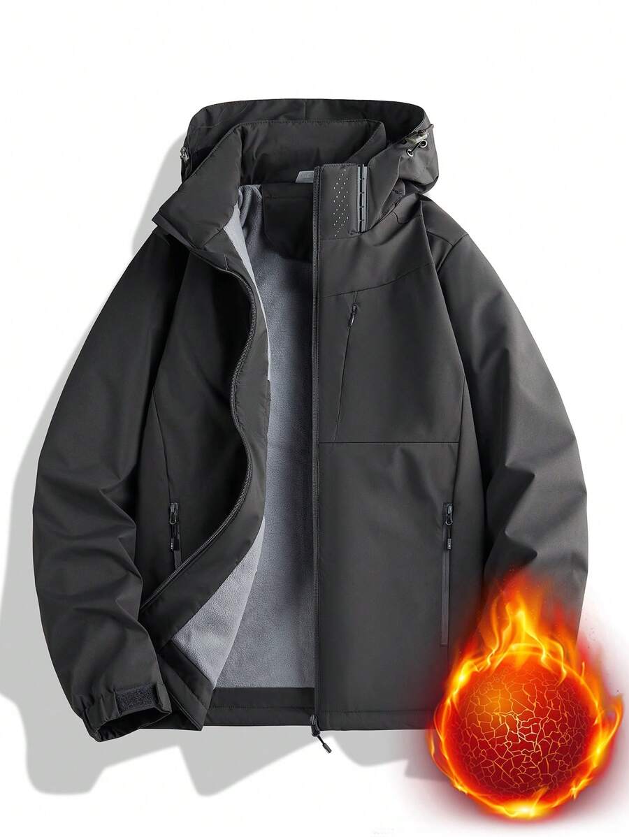 Men's Windproof Hooded Jacket Windbreaker - Grey - View 1