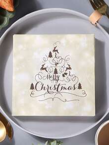 20 件裝聖誕節主題一次性印花餐巾紙巾,適合派對餐桌裝飾 - 米色 - 查看 4