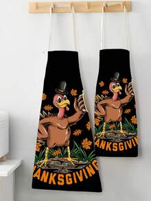 1pc Thanksgiving Turkey Linen Apron - Black - View 3