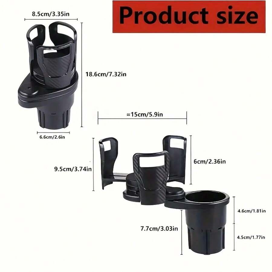 1pc Black Car Cup Holder Expander With Adjustable Dual Cup Holder For Car Adapter, Phone Mount