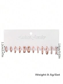 6 Đôi Châu Âu Và Mỹ Phong Cách Vintage Hợp Kim Mở Họa Tiết Hình Chữ C Dát Kim Cương Giả Nữ Hàng Ngày Đôi Khuyên Tai Vòng - Hoa hồng vàng - Xem 6