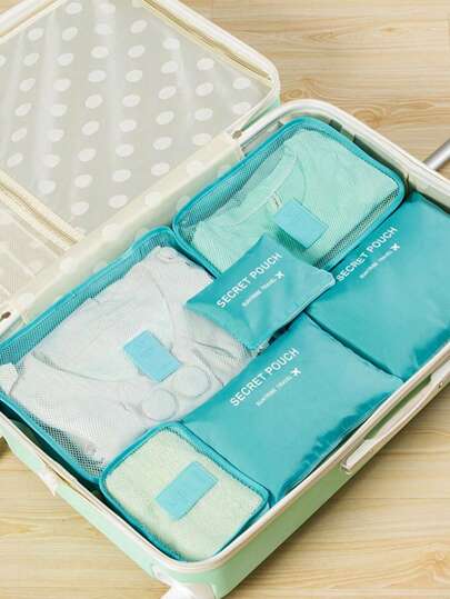 6pcs Travel Packing Cubes Set, Necessary For Students, Teachers, Dorms, Travel Storage Bags With Underwear Pouch, Waterproof And Dustproof, Zipper Closure, Nylon Material, Unisex, Essential For Student Travel, Back To School Supplies