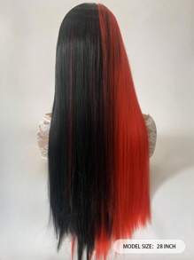 1 件長直女式假髮,半紅半黑和洛麗塔瀏海。非常適合角色扮演、學校、萬聖節、感恩節、聖誕節服裝。高密度合成耐熱纖維,無膠