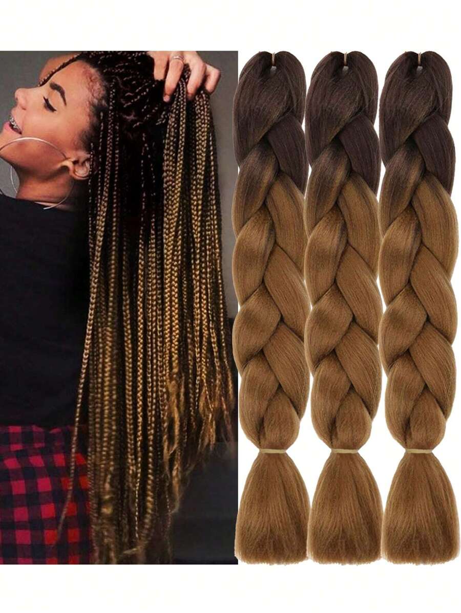 3包24英寸黑色大号编织假发，适合女性日常、节日、角色扮演、时尚编发、万圣节、圣诞节、新年、狂欢节、音乐节等场合。合成纤维钩编假发，实用灵活，耐热。 - 彩色 - 查看 1