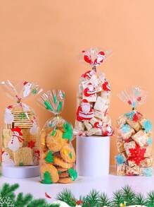 50入組聖誕雪人餅乾包裝袋糖果食品禮品袋,適用於烘焙雪花餅乾、甜食、焦糖甜點、椰棗等,自封口設計