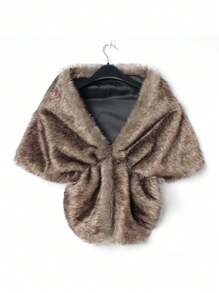 1 件女式時尚優雅披肩圍巾新娘婚禮人造毛絨長斗篷圍巾保暖服裝配件圍巾