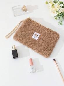 卡通熊旅行化妝收納袋，1個女士化妝品袋，便攜大容量化妝刷手提多功能化妝品組織袋，具有拉鍊口袋，可用於化妝品、口紅、刷子、手機、等儲物，在家、旅行和學校使用化妝袋收納化妝品，化妝品組織袋、化妝品收納箱 - 咖啡棕 - 查看 2