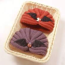 1個寶寶橙色南瓜蝙蝠針織帽,萬聖節