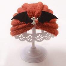 1個寶寶橙色南瓜蝙蝠針織帽,萬聖節