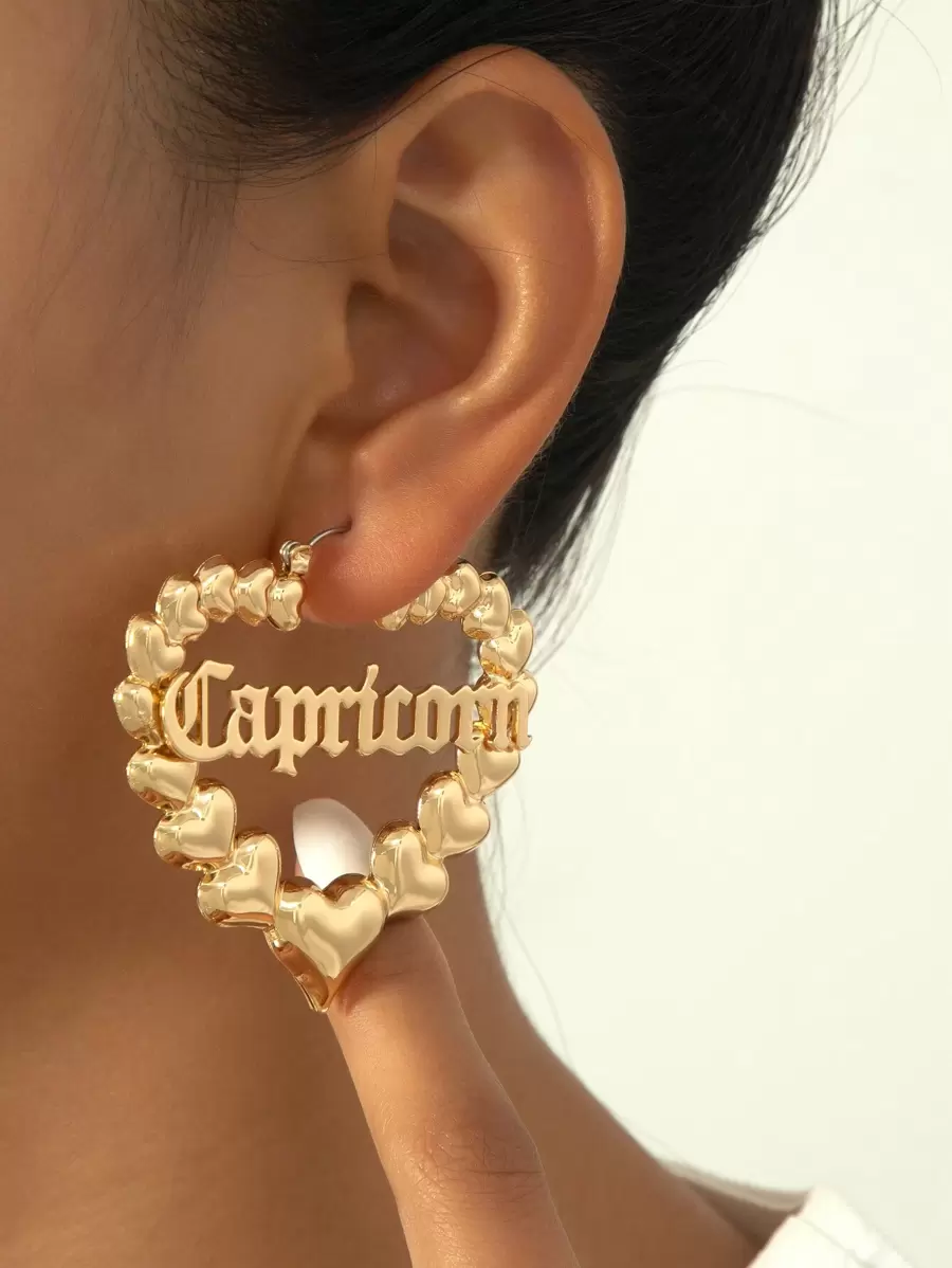 1對個性化時尚誇張美國星座字母耳環,生日禮物 - 金黃色 - 查看 1