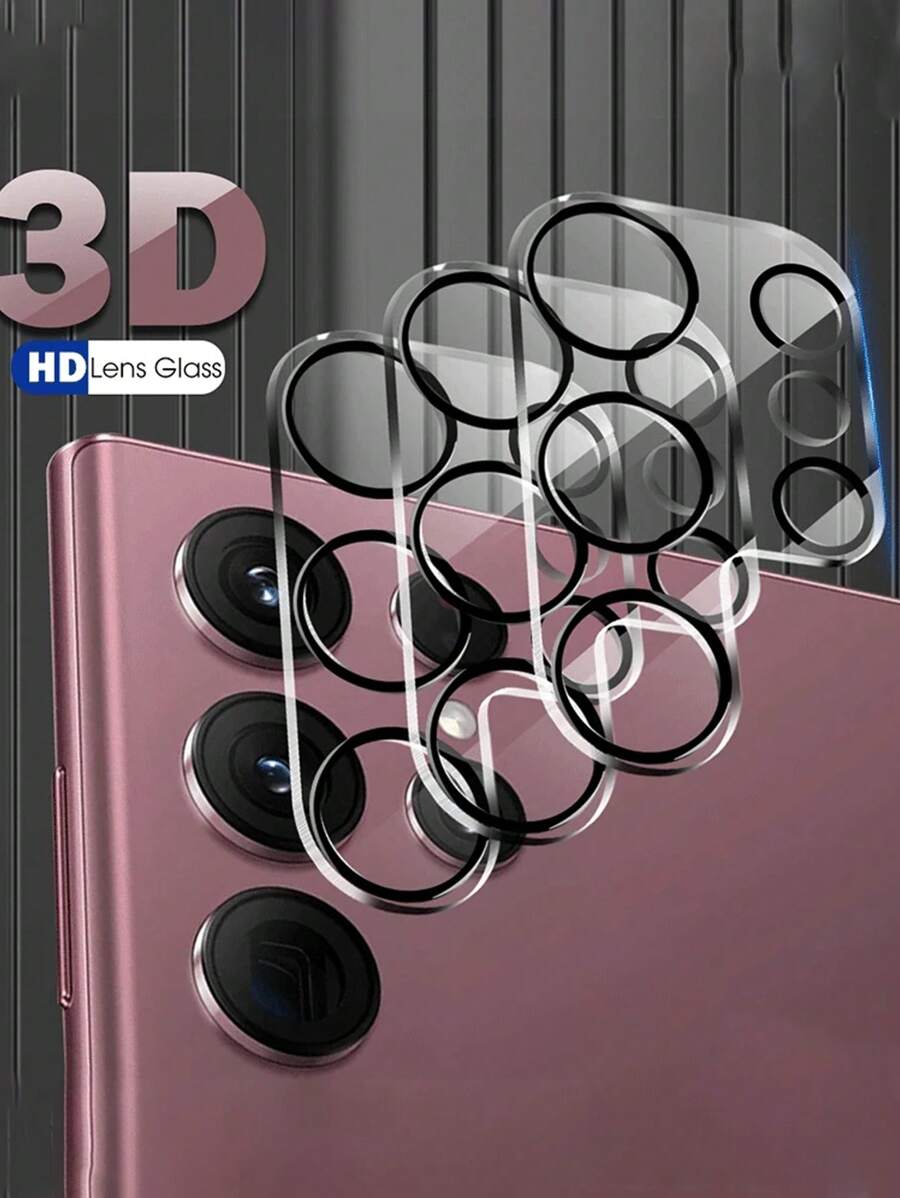 3pcs Camera Lens Glass Protector Compatible With Samsung S22 S21 S23 Ultra S20 Fe Plus And 1 Pc Rear Camera Lens Glass Film Protector Compatible With Galaxy Note 20 Ultra - Clear - View 1