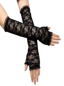 1pc Bridal Lace Rose Fingerless Gloves For Women, Long Arm Cover, Suitable For Driving, Parties And Daily Wear Halloween Autumn Accessories